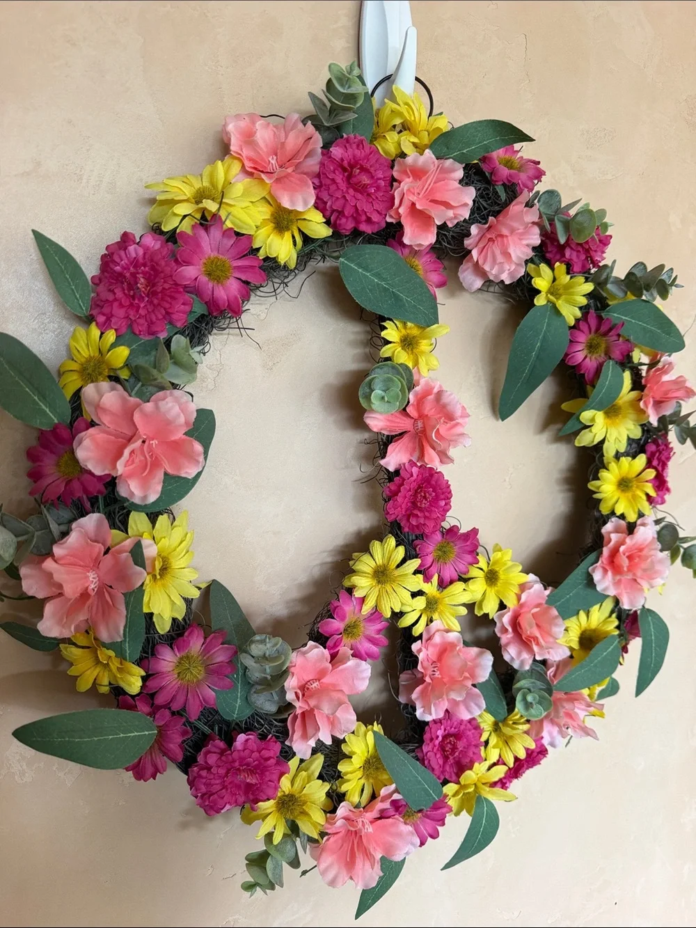 Floral Peace Sign Wall Decor - Pink, Yellow & Green